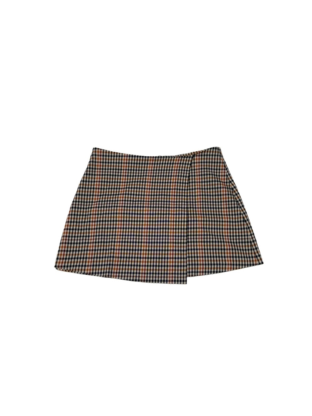 Gianni Bini Plaid Faux Wrap Mini Skirt Brown Navy Size 10